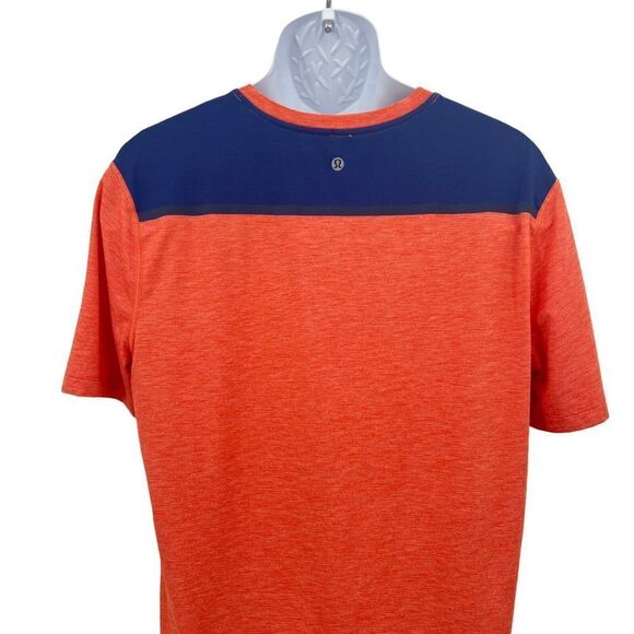 Lululemon Train and Gain Shirt Mens Large Orange Blue Crewneck Stretch Athletic - Picture 6 of 7